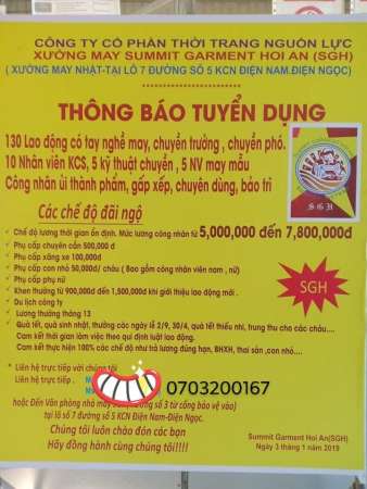 Xưởng may Sumitex Garment- xưởng may Nhật cần tuyển: tại Quảng Nam